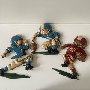 Vintage Metal football player plaques set of three 1976Homco Gold Wall Art Decor